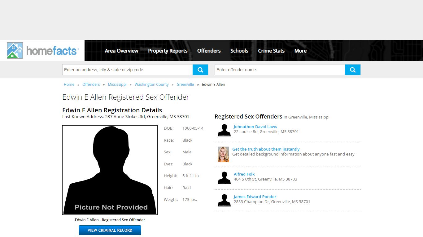 Edwin E Allen - Sex Offender in Greenville, MS 38701 - MS382645